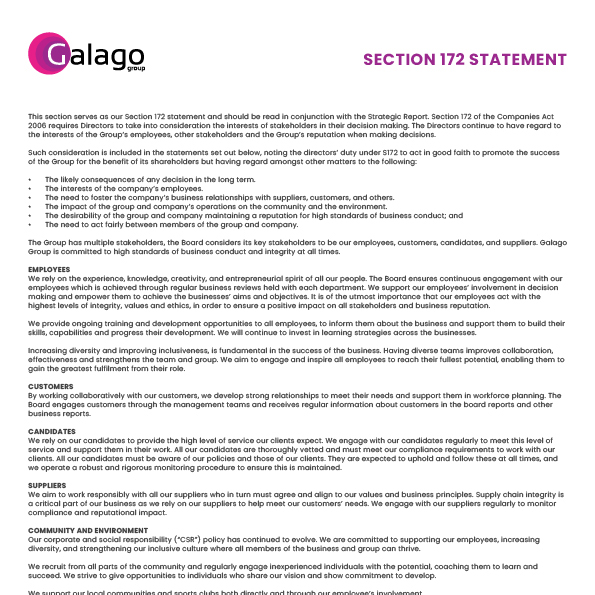 Galago S172 Statement