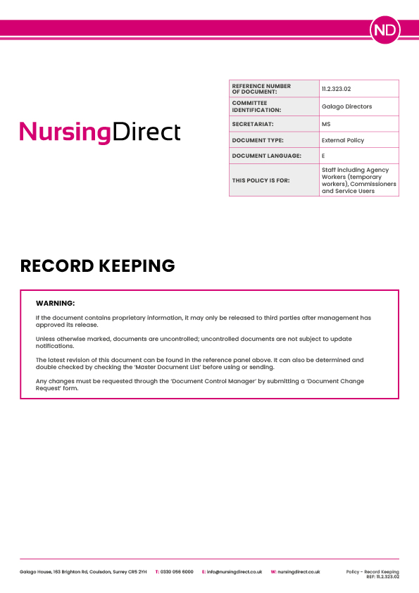 Nursing Direct Policy Record Keeping