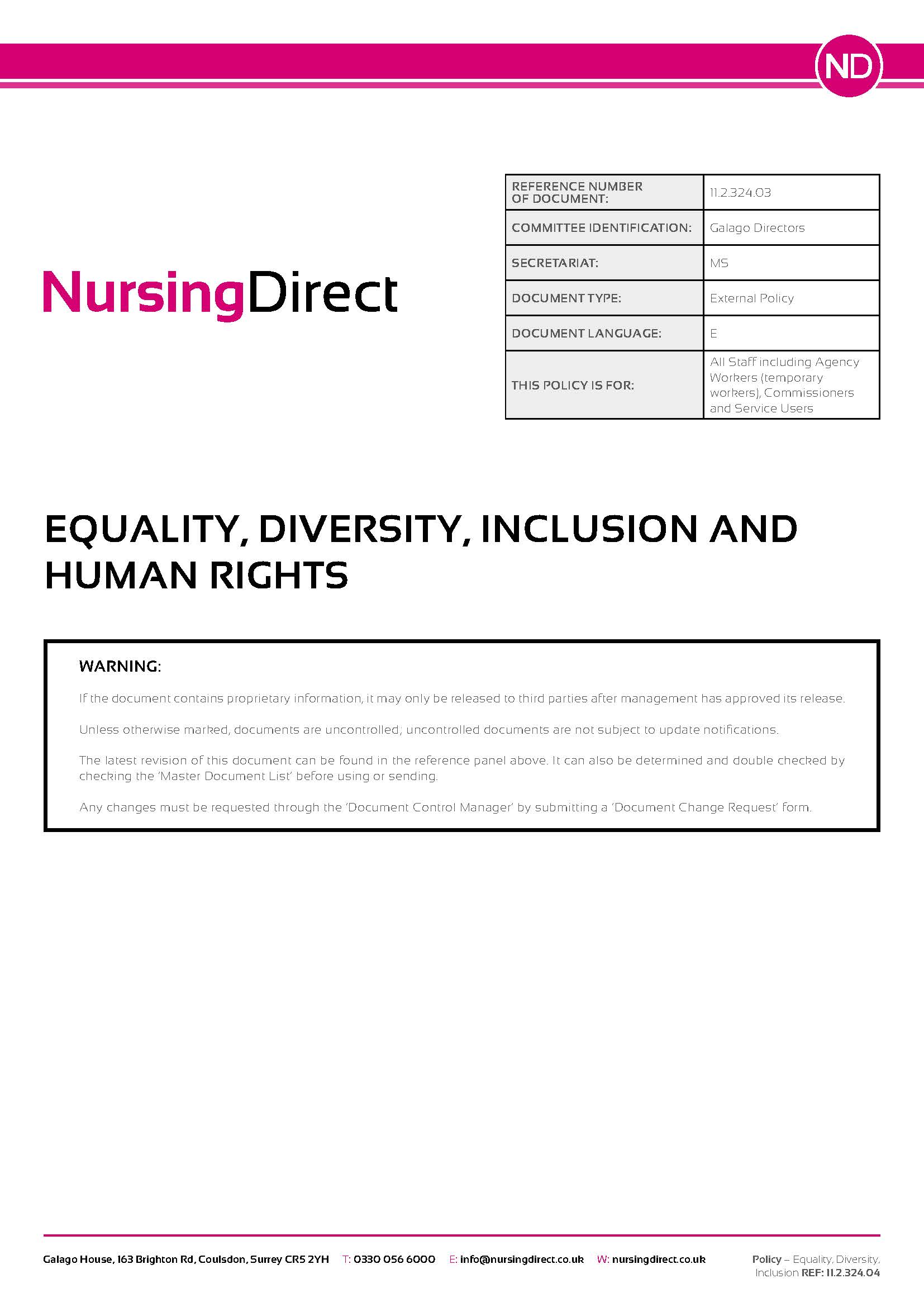 Policy Equality Diversity and Human Rights