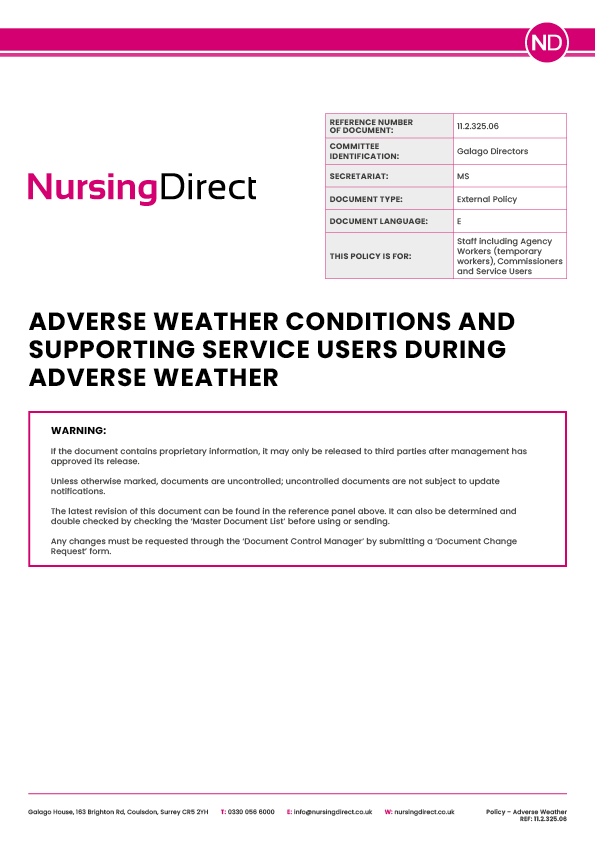 Nursing Direct Policy Adverse Weather Conditions