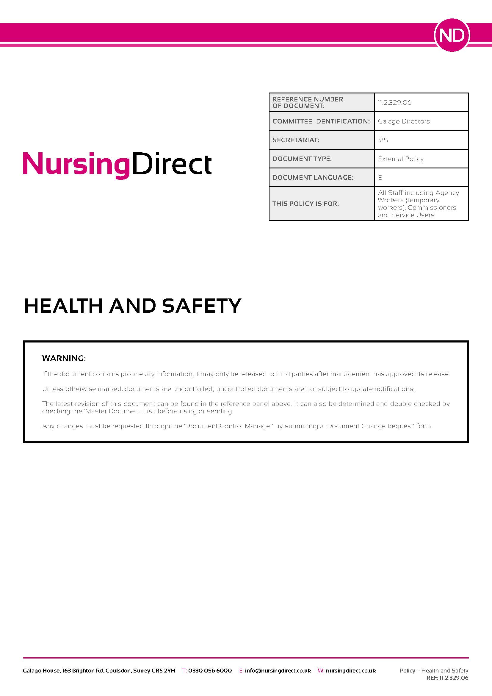 Policy Health and Safety
