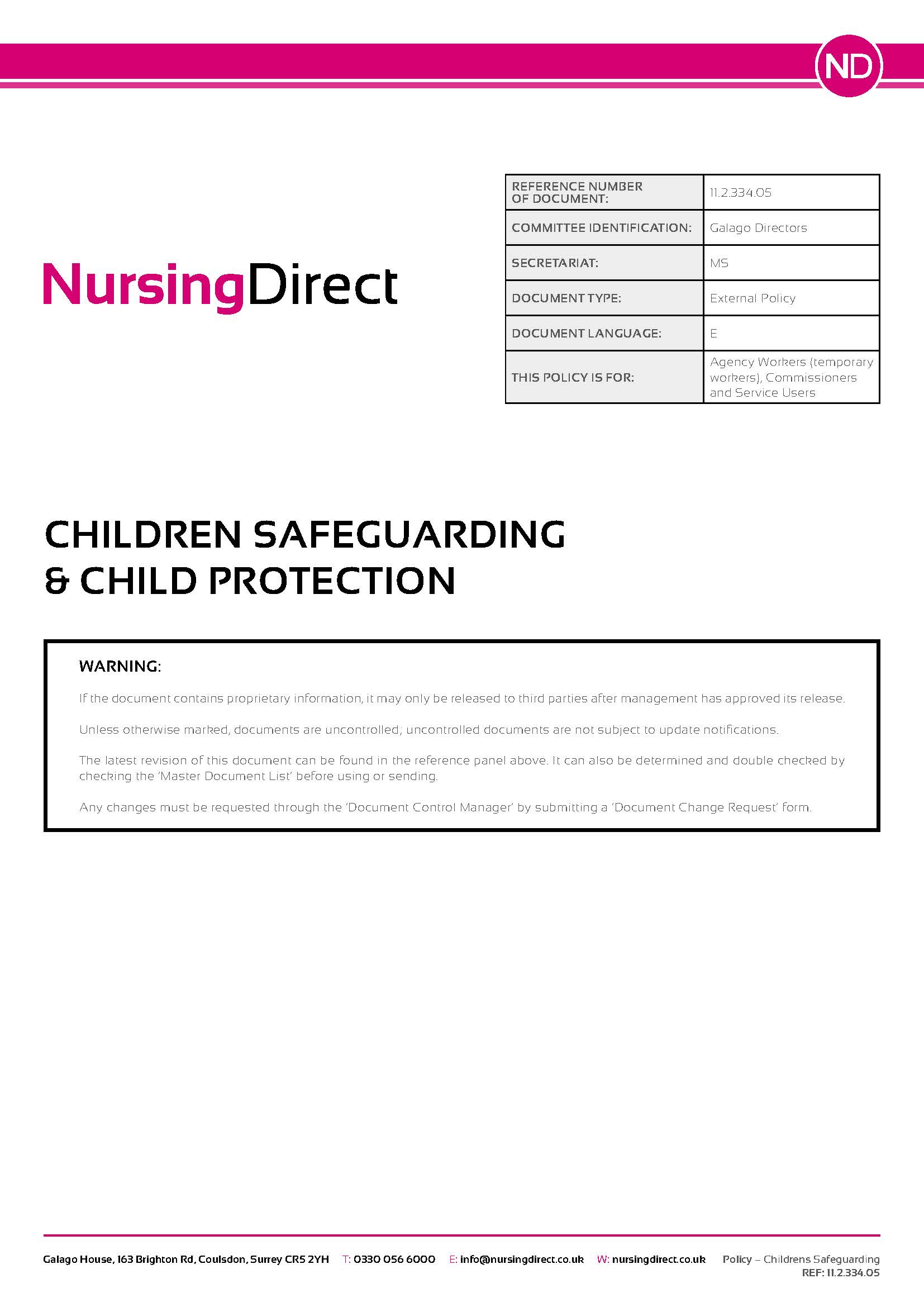 Policy Safeguarding Children and Child Protection