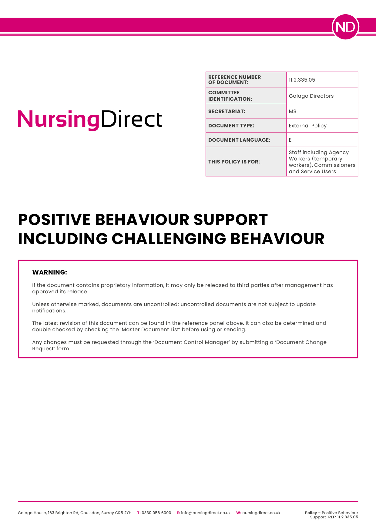 Policy Positive Behaviour Support