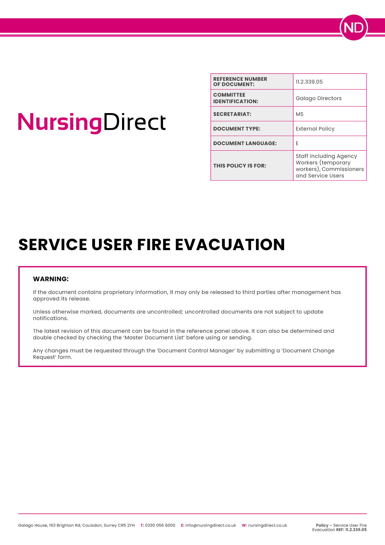 11.2.339.05 NDHL Policy Service User Fire Evacuation