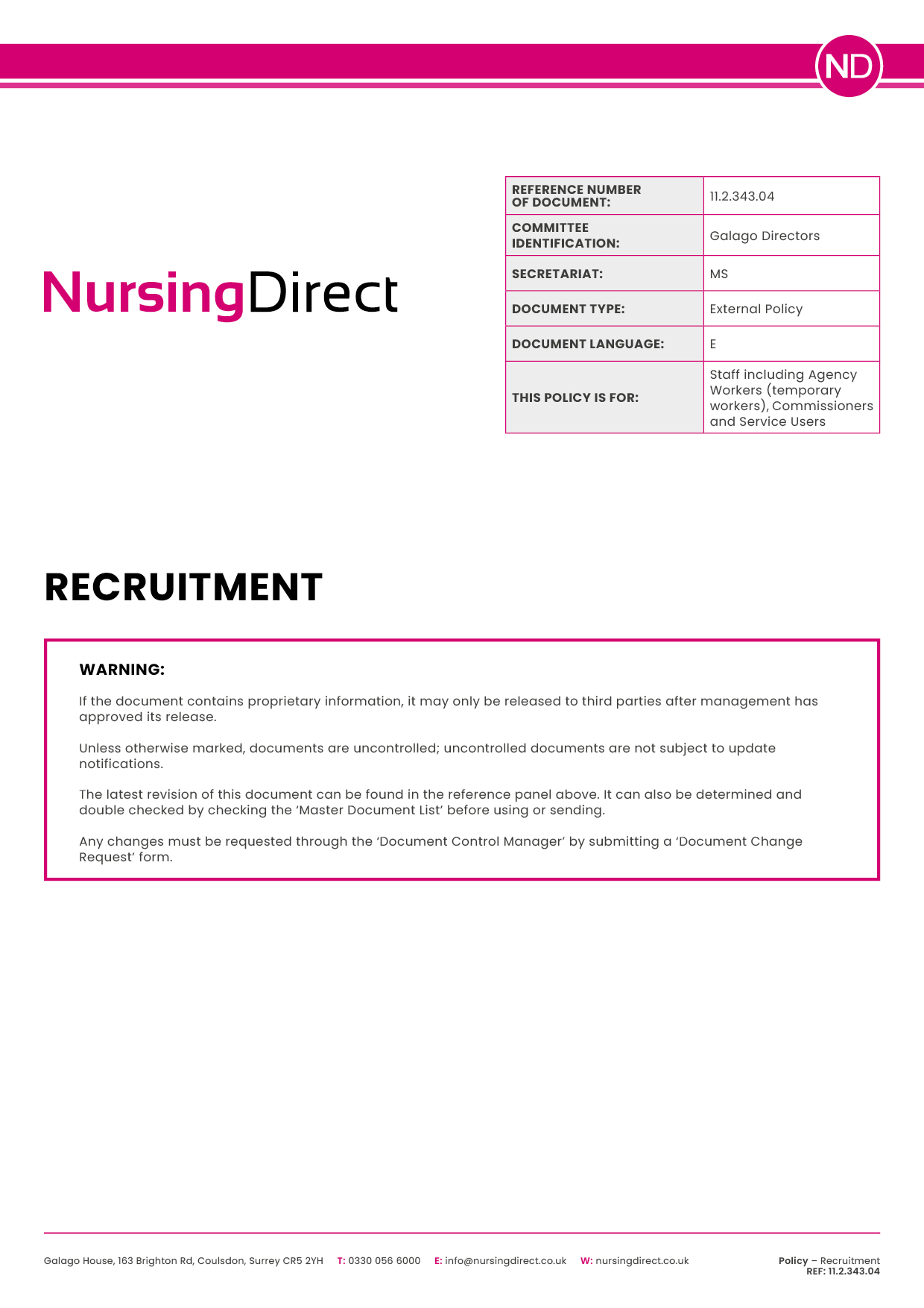 Nursing Direct Policy Recruitment