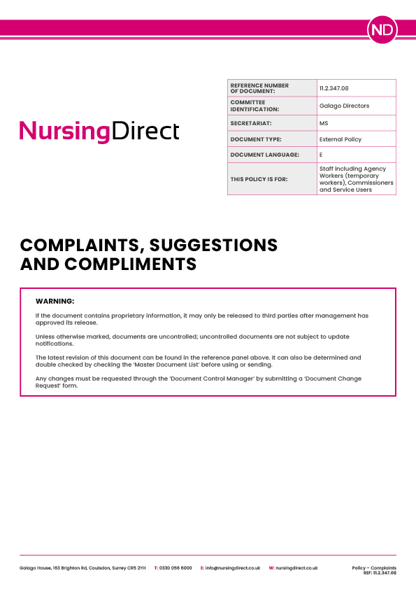 Nursing Direct Policy Complaints Suggestions and Compliments