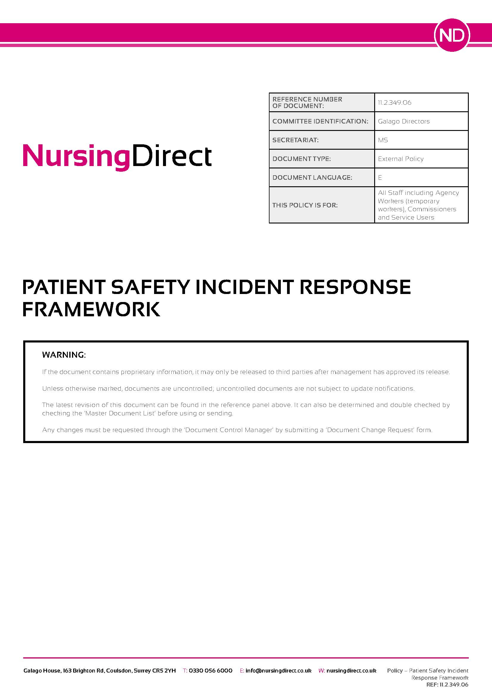 11.2.349.06 NDHL Policy Patient Safety Incident Response Framework Page 1