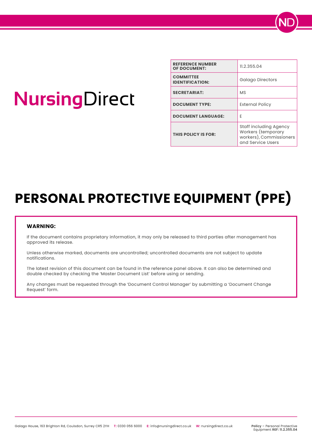 11.2.355.04 NDHL Policy Personal Protective Equipment PPE