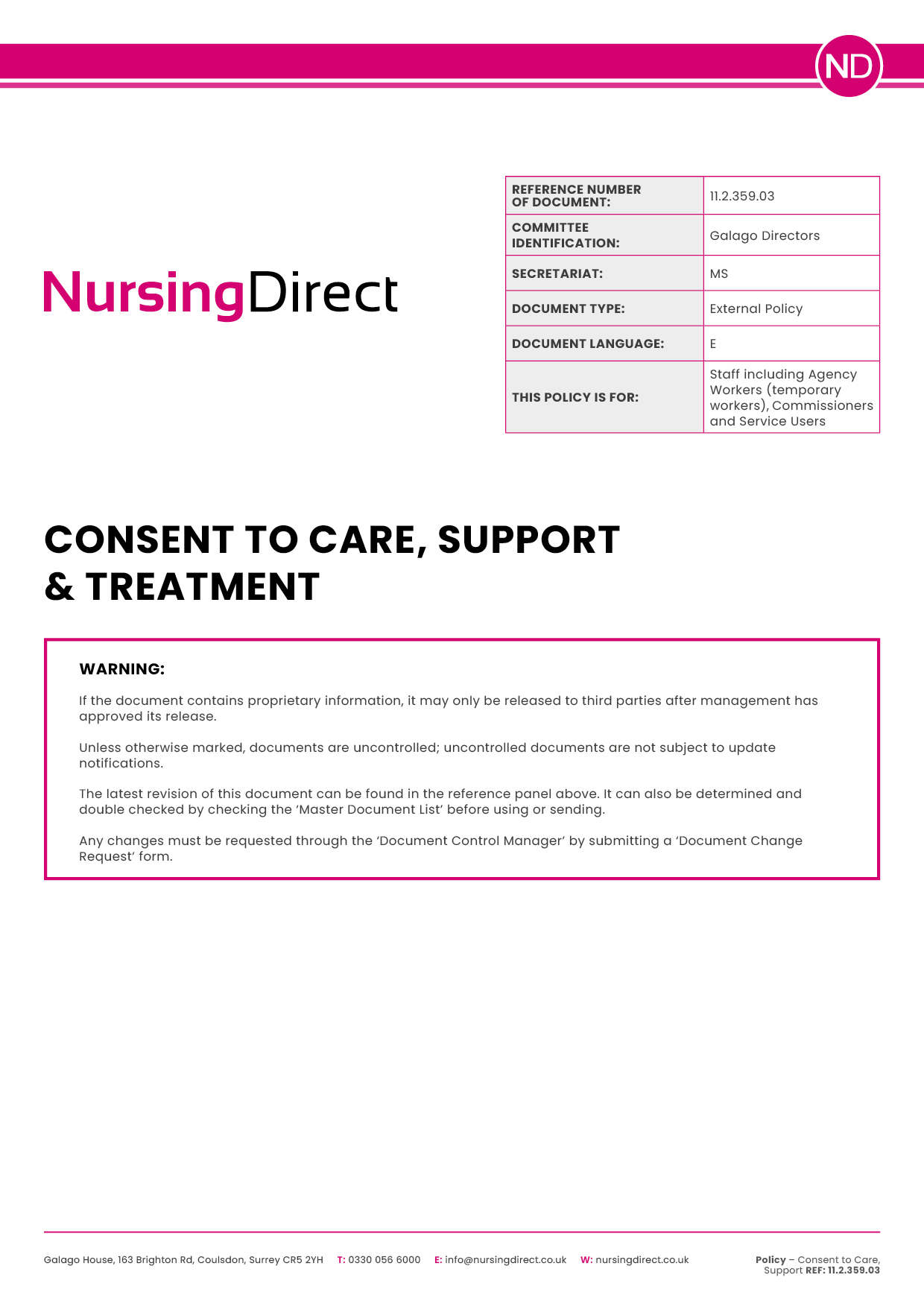 Policy Consent to Care Support and Treatment