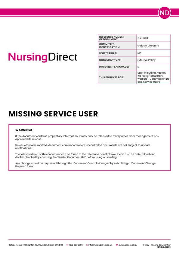 Nursing Direct Missing Service User