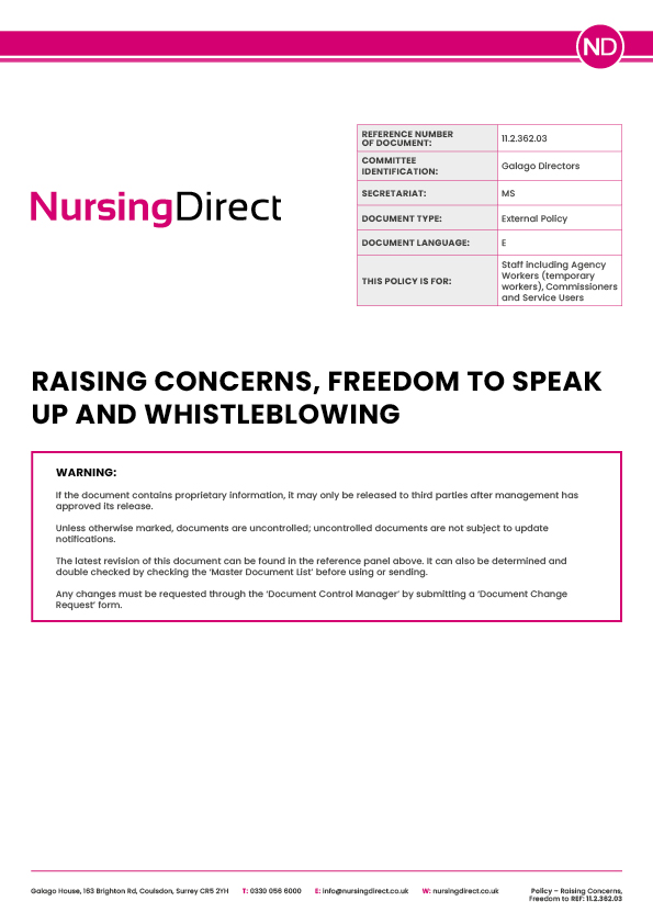 Nursing Direct Raising Concerns Freedom to Speak Up and Whistleblowing