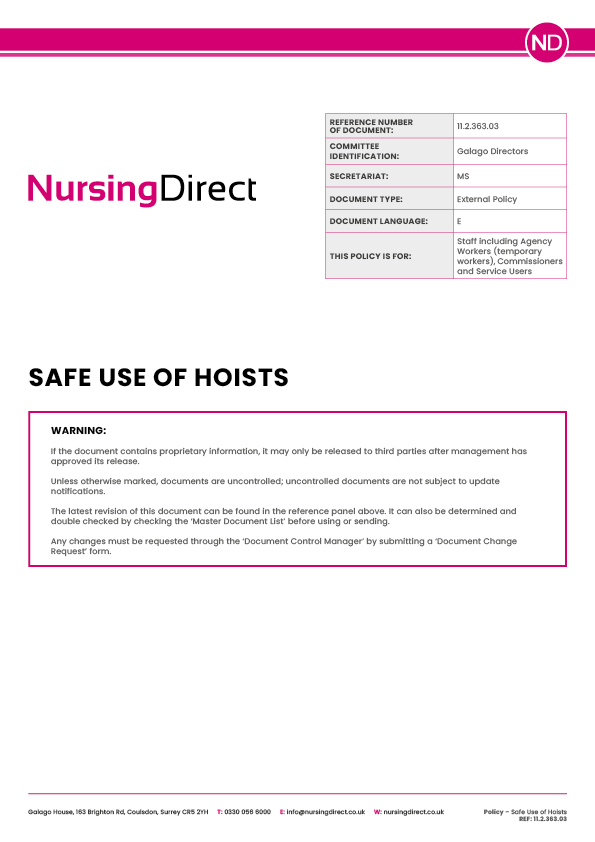 11.2.363.03 NDHL Policy Safe Use of Hoists
