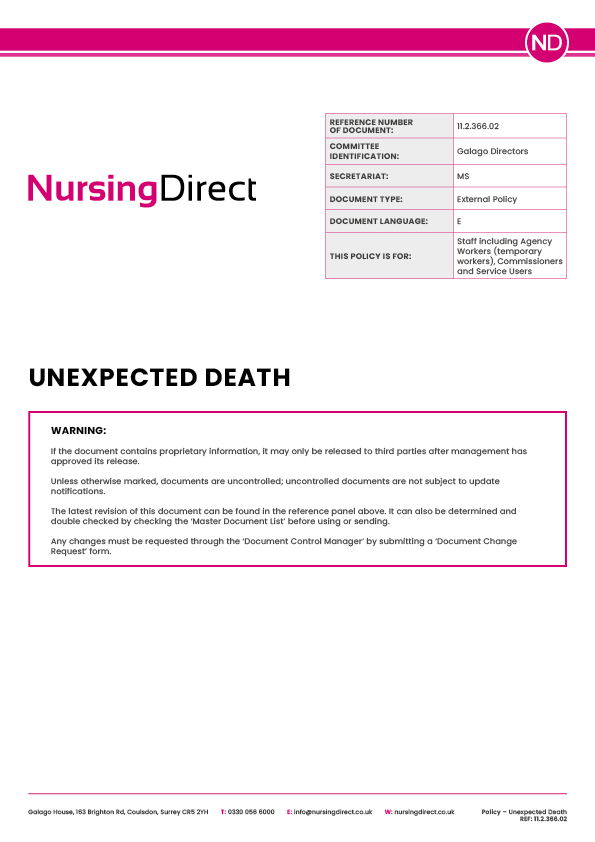 Nursing Direct Policy Unexpected Death