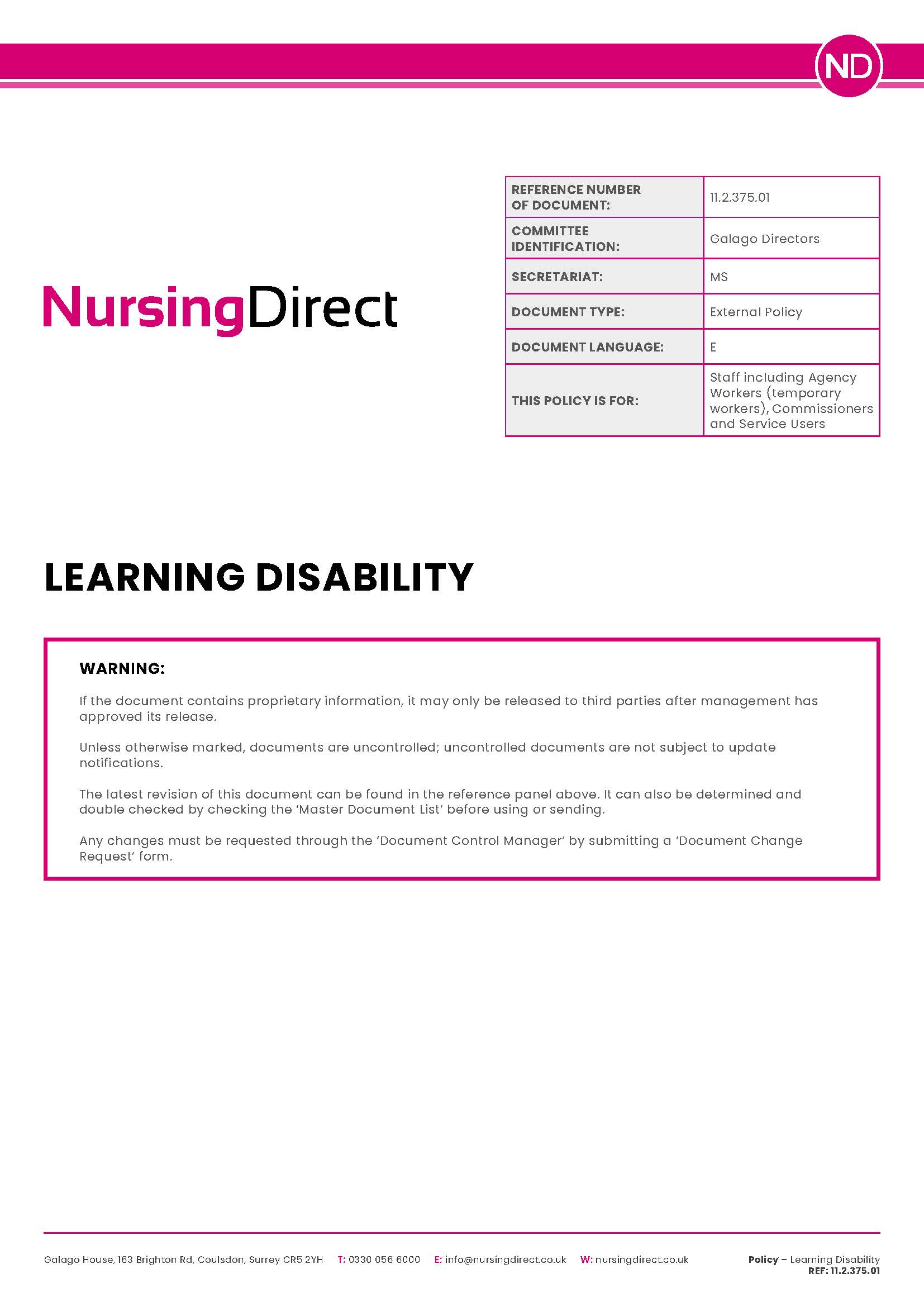 11.2.375.01 NDHL Policy Learning Disability Page 1