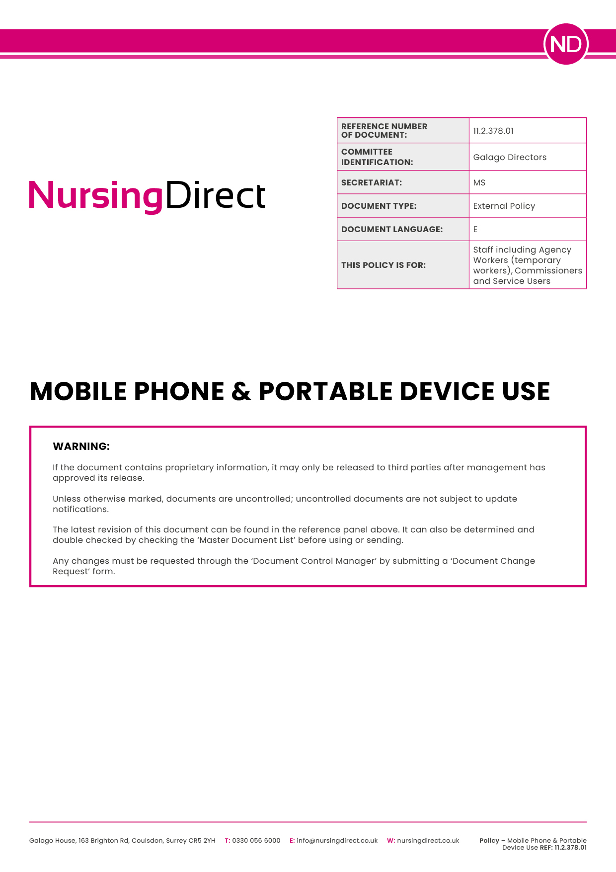 11.2.378.01 NDHL Policy Mobile Phone and Portable Device Use