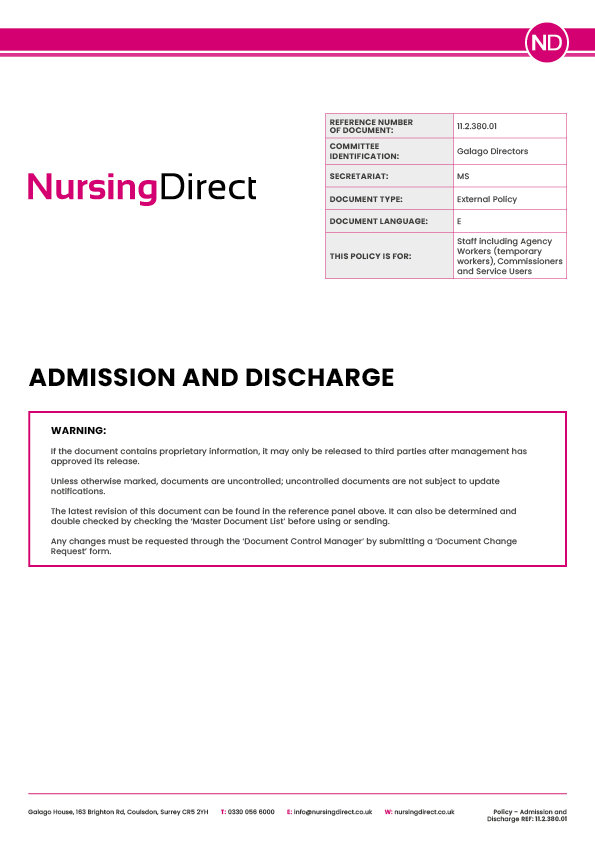 Nursing Direct Policy Admission and Discharge